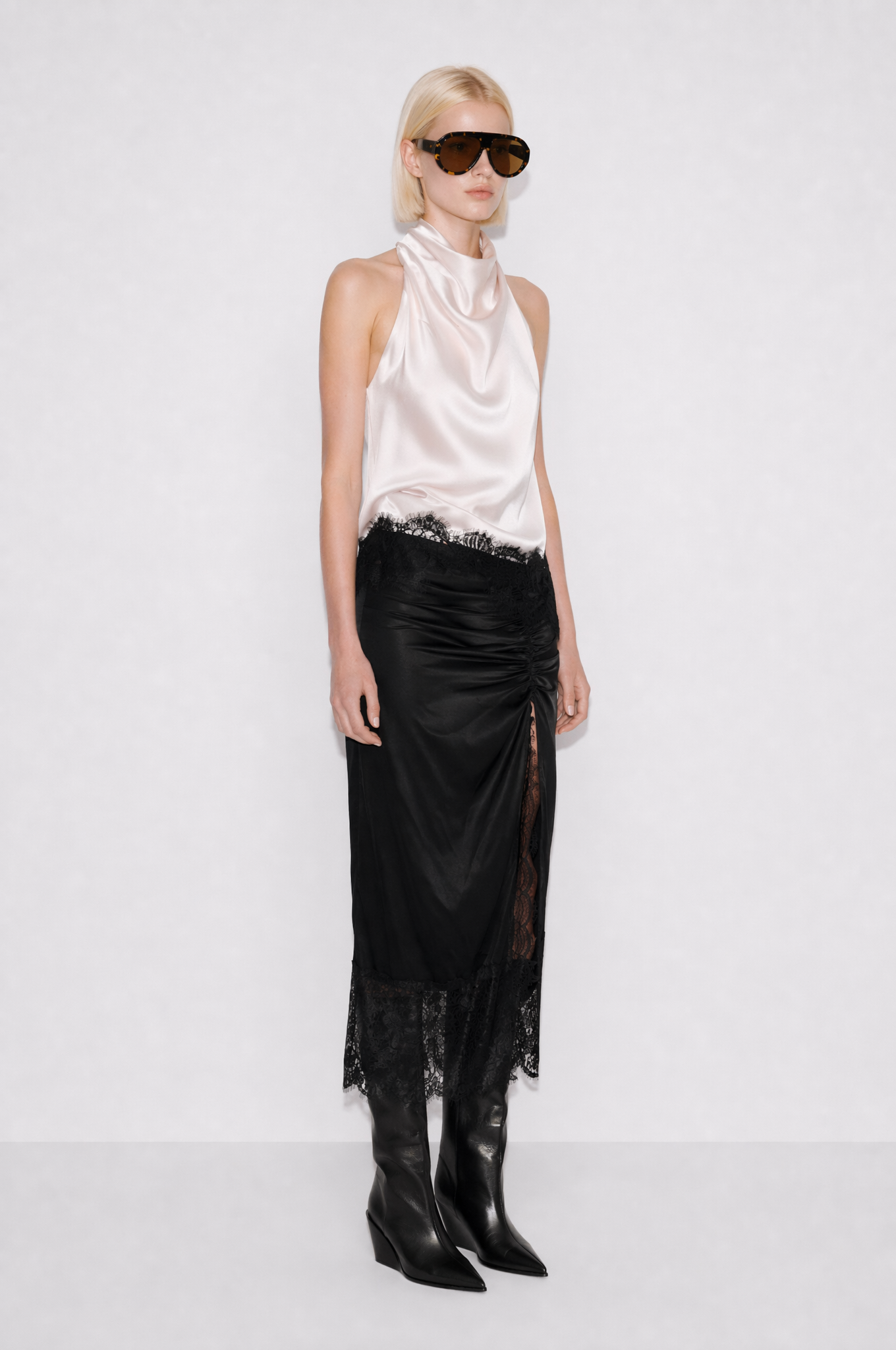 SYLVIA-BLK-SKIRT-B2 (2) MOON FLOWER IVORY TOP - Image 1